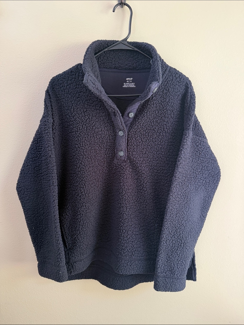 aerie Women's Navy Sherpa Snap-Button Pullover